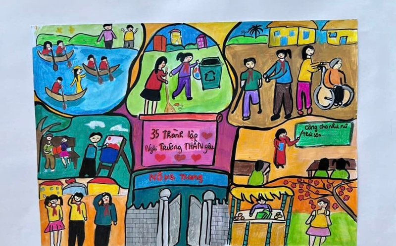vẽ tranh về thầy cô và mái trường 10