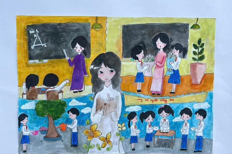 vẽ tranh về thầy cô và mái trường 12