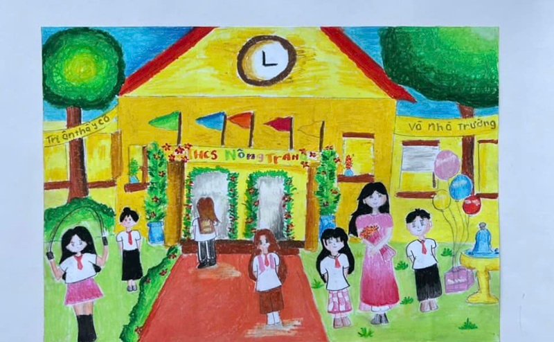 vẽ tranh về thầy cô và mái trường 13