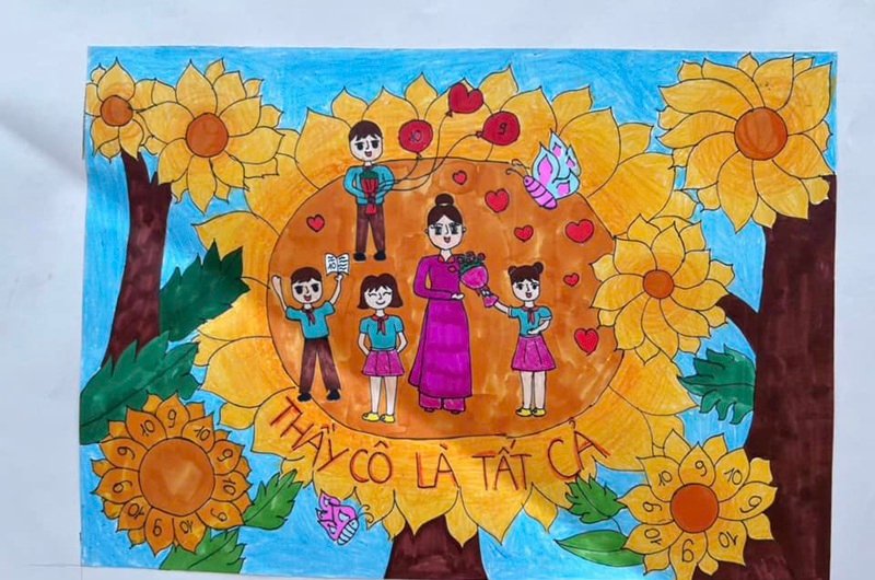 vẽ tranh về thầy cô và mái trường 14