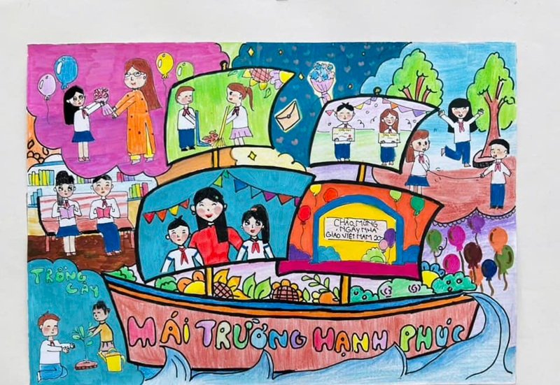 vẽ tranh về thầy cô và mái trường 15