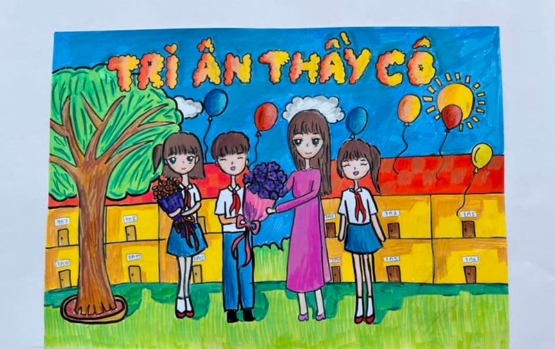 vẽ tranh về thầy cô và mái trường 19