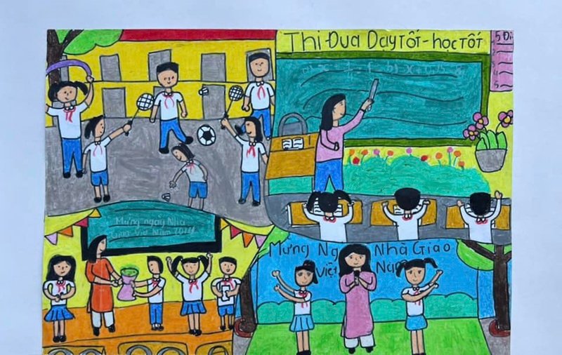 vẽ tranh về thầy cô và mái trường 2