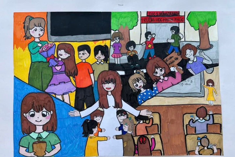 vẽ tranh về thầy cô và mái trường 20