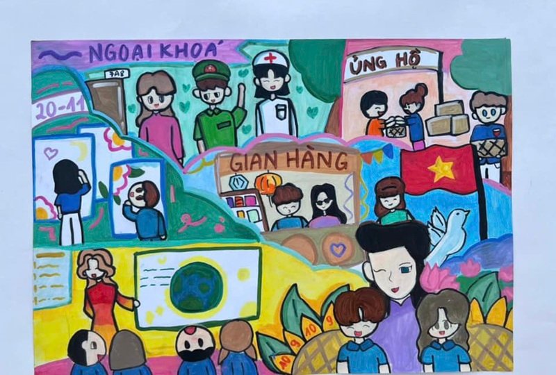 vẽ tranh về thầy cô và mái trường 22