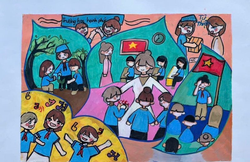 vẽ tranh về thầy cô và mái trường 24