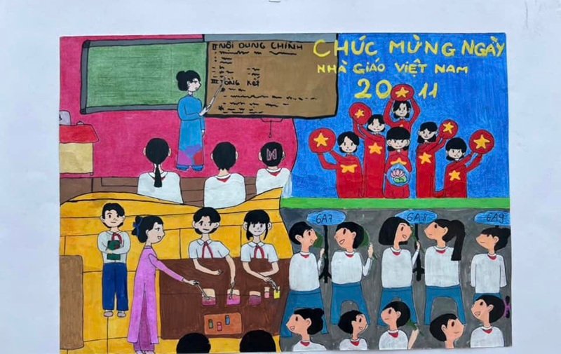 vẽ tranh về thầy cô và mái trường 25