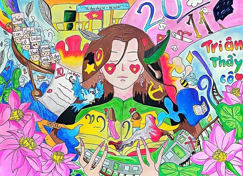 vẽ tranh về thầy cô và mái trường 27