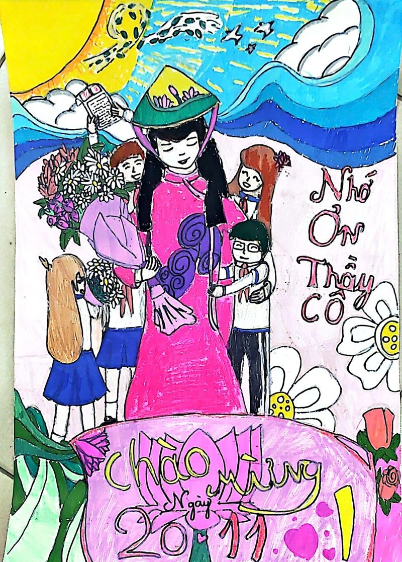 vẽ tranh về thầy cô và mái trường 34