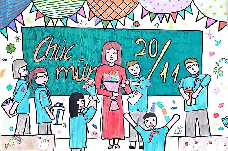 vẽ tranh về thầy cô và mái trường 36