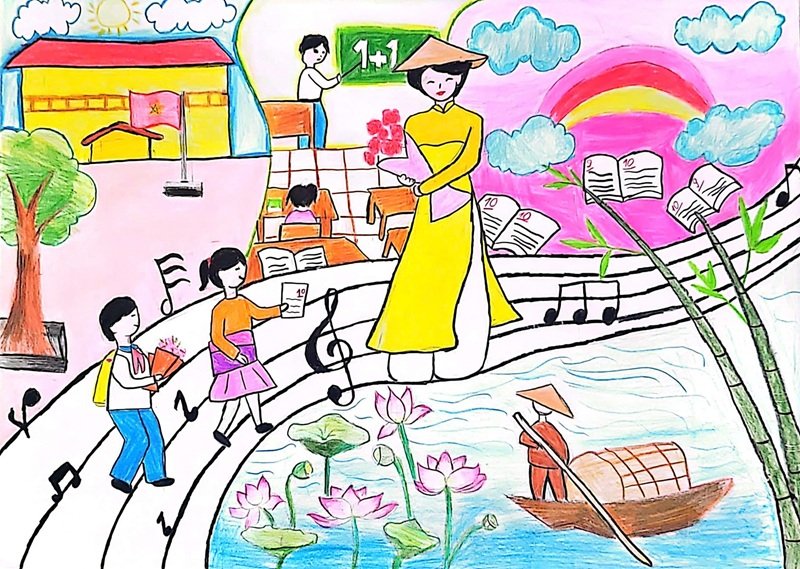 vẽ tranh về thầy cô và mái trường 41