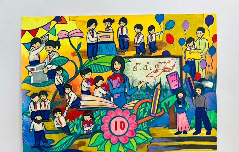 vẽ tranh về thầy cô và mái trường 5