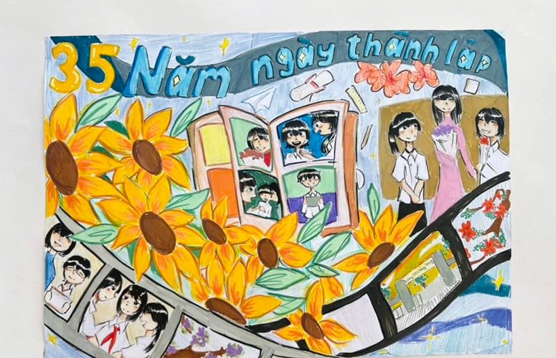 vẽ tranh về thầy cô và mái trường 8