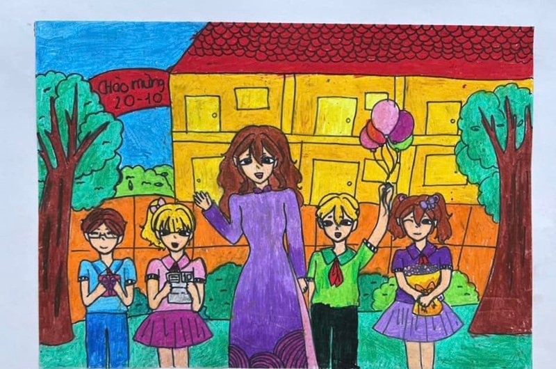 vẽ tranh về thầy cô và mái trường 9
