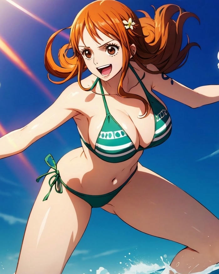 Nami mặc bikini với diện mạo nữ tính rạng rỡ