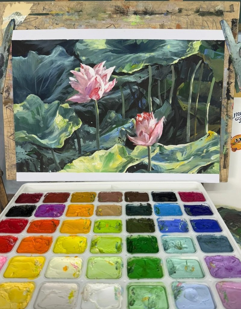 tranh cách vẽ hoa sen