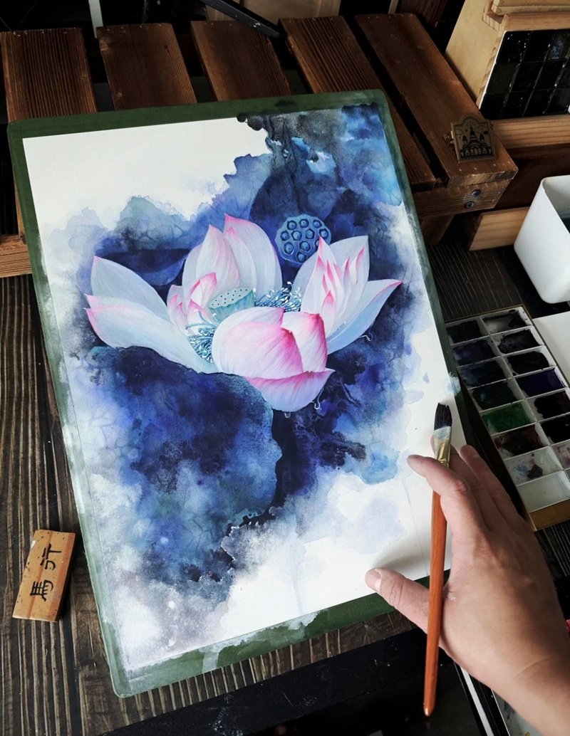 tranh vẽ hoa sen 37