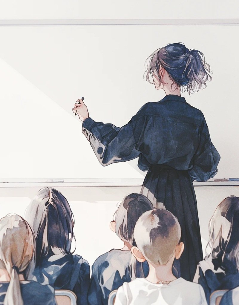 tranh vẽ thầy cô và học sinh