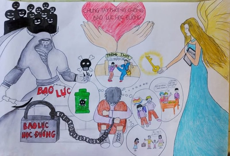 vẽ tranh nói không với bạo lực học đường 12
