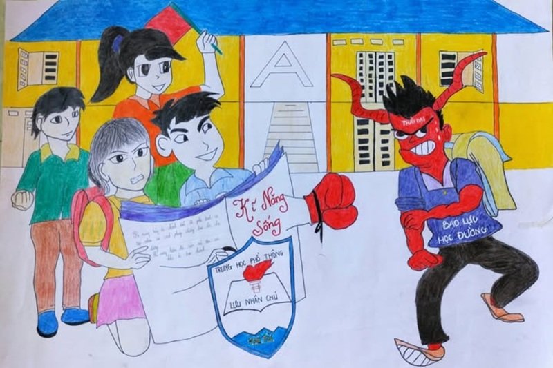 vẽ tranh nói không với bạo lực học đường 9