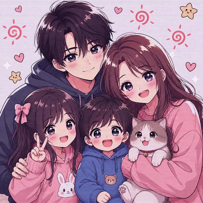 Ảnh gia đình 5 người anime ấm áp