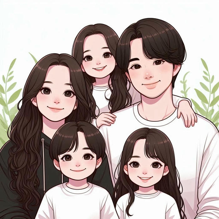 Ảnh gia đình 5 người anime ấm cúng