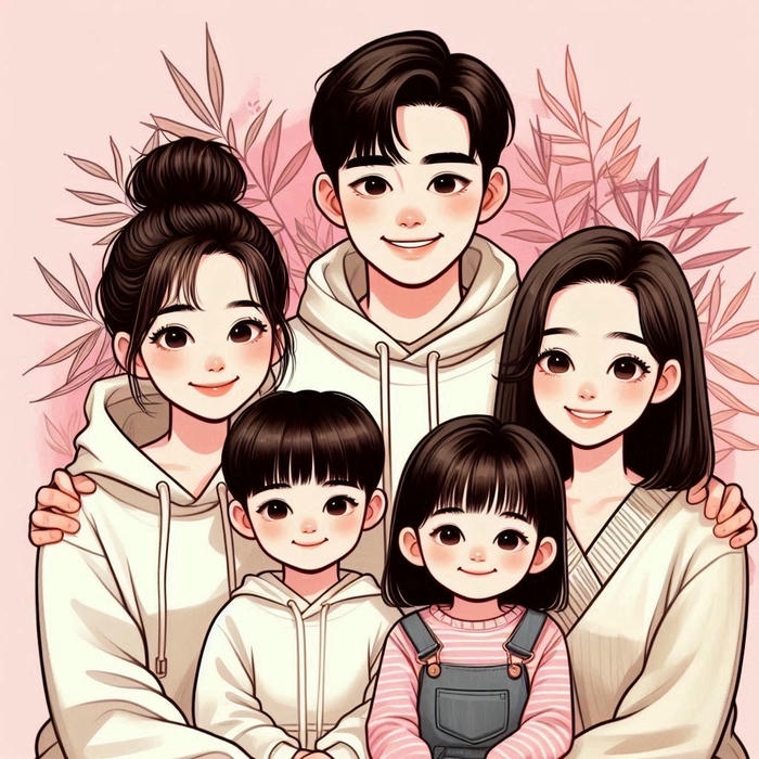 Ảnh gia đình 5 người anime dịu dàng