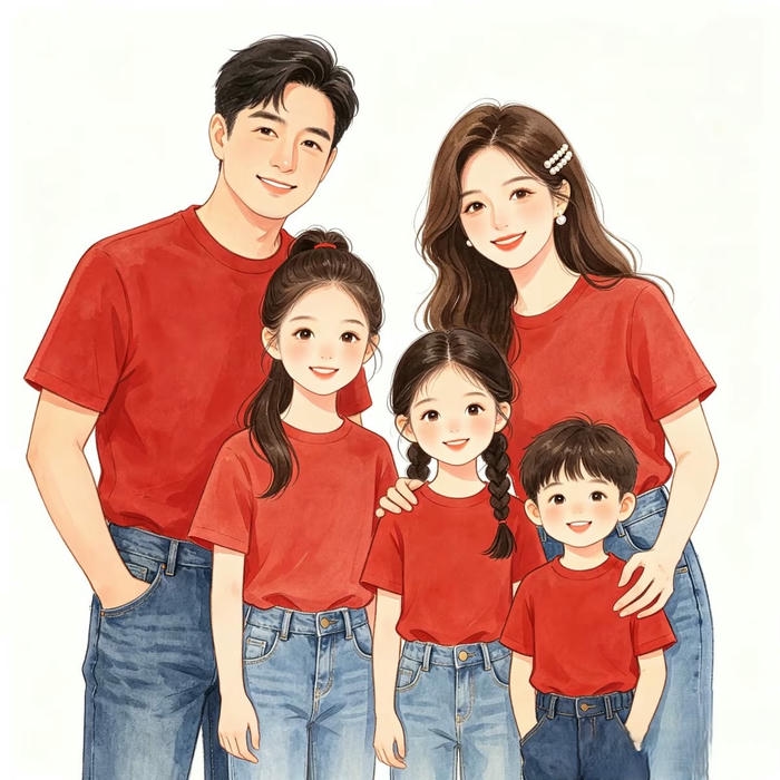 Ảnh gia đình 5 người anime hòa thuận
