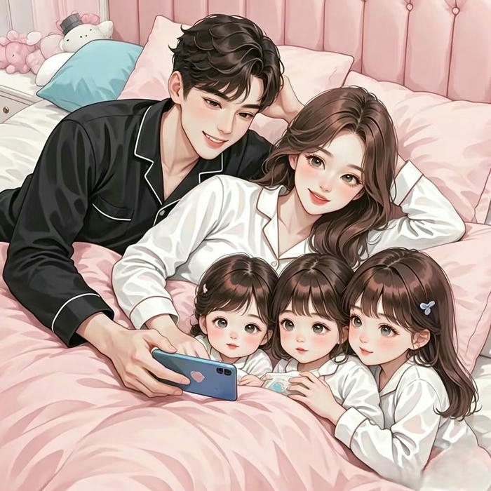 Ảnh gia đình 5 người anime thân mật