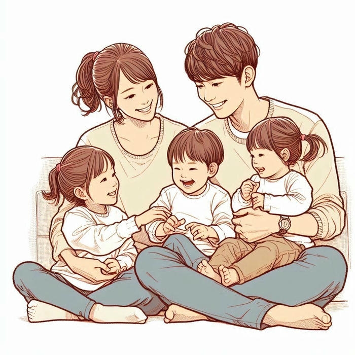 Ảnh gia đình 5 người anime tươi sáng