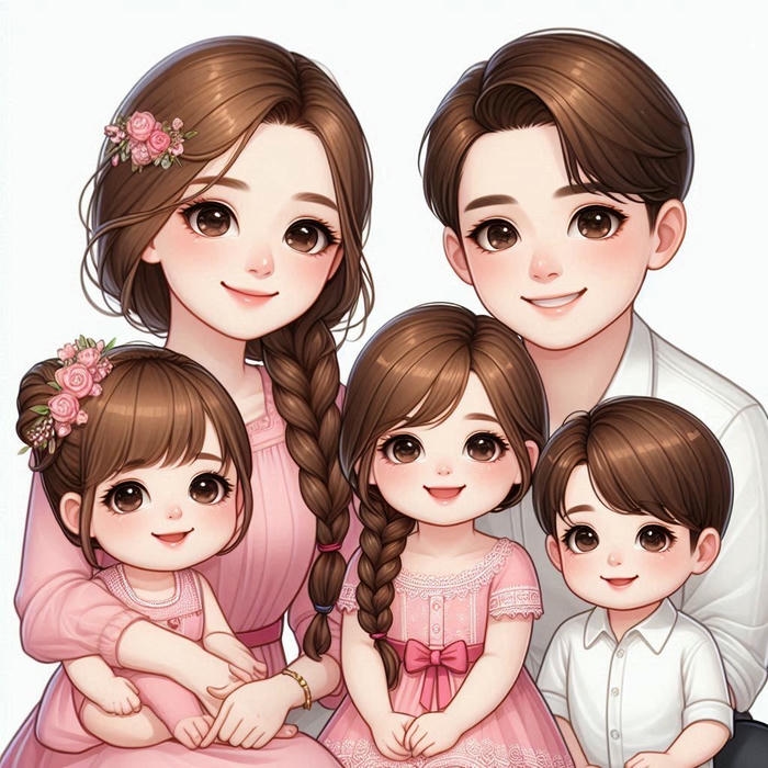Ảnh gia đình 5 người anime vui vẻ