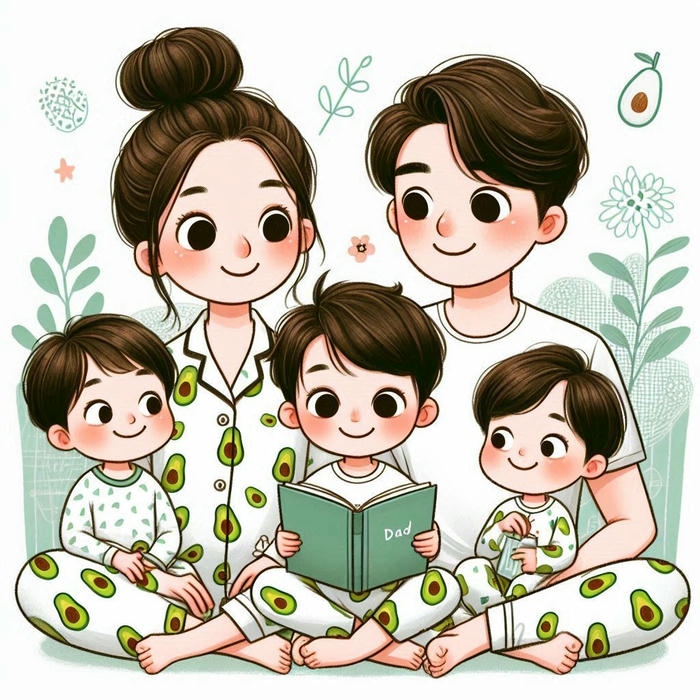 Cảnh anime gia đình 5 người gần gũi