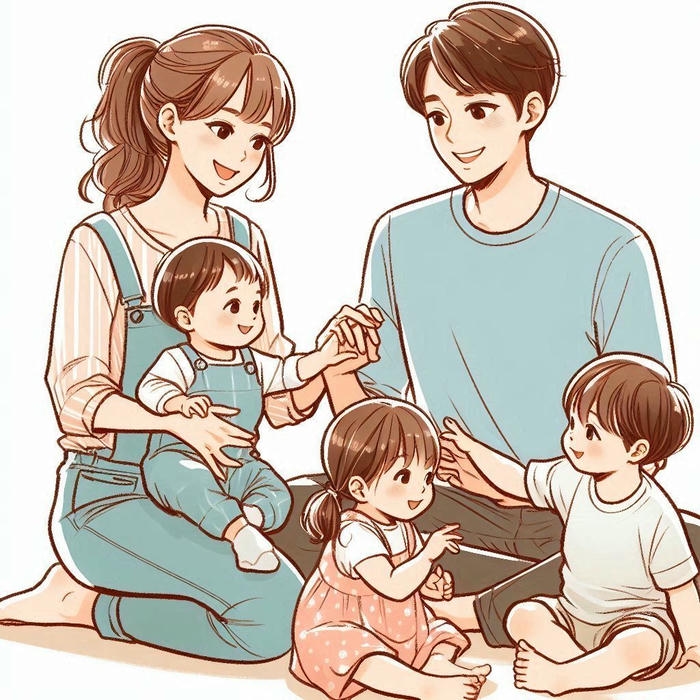 Cảnh gia đình năm người anime gắn bó