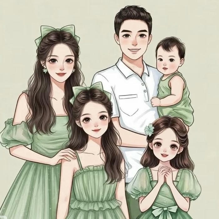 Hình anime gia đình năm người thân