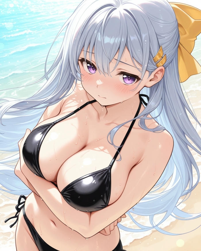 Hình gái anime mặc bikini với tạo hình đáng yêu