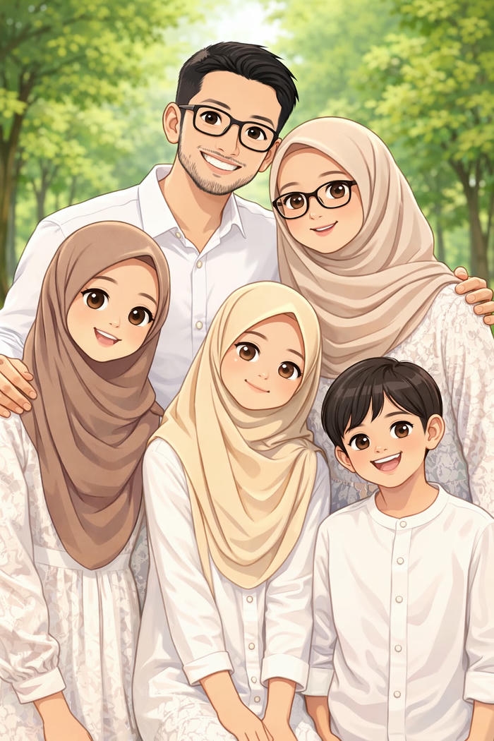 Hình gia đình 5 người anime bình yên