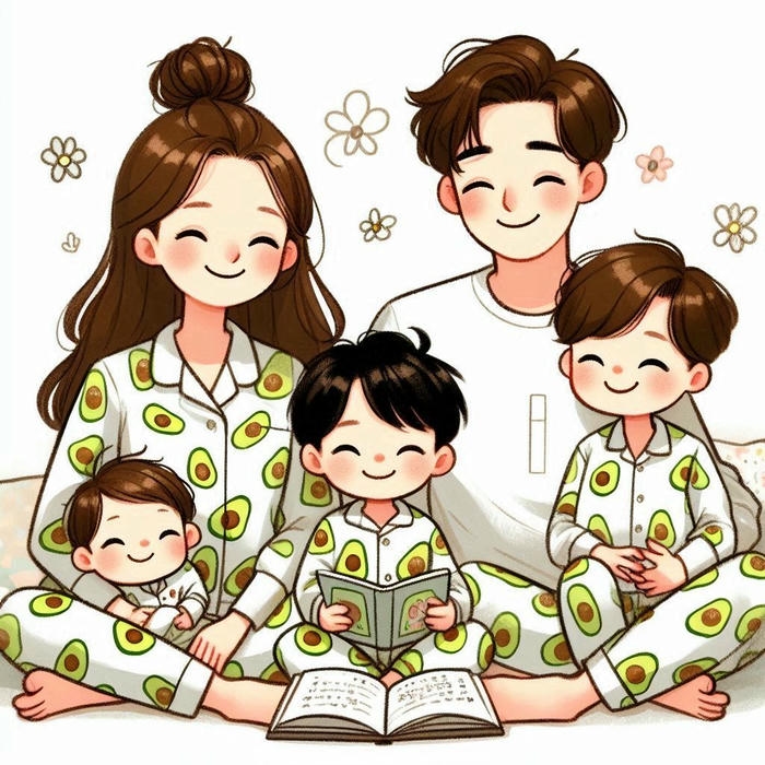Hình gia đình 5 người anime yêu thương