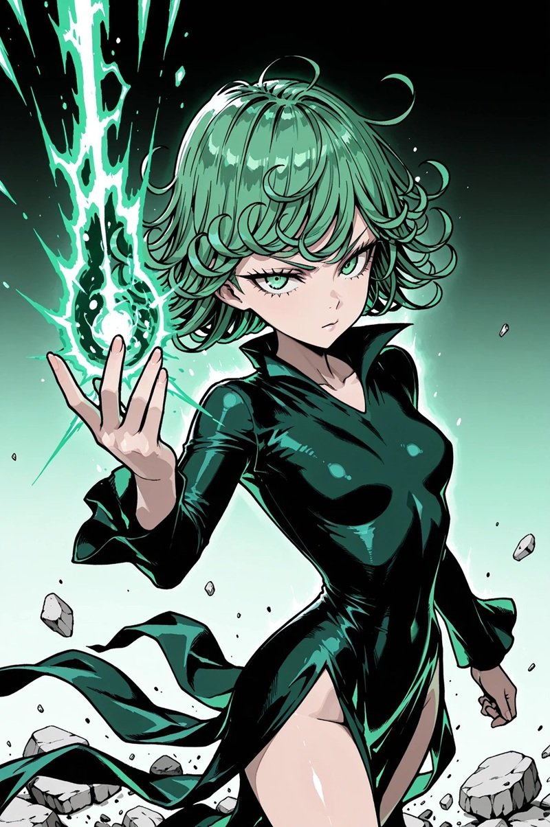 Tatsumaki anime bikini sexy, mái tóc xanh bay phất phới