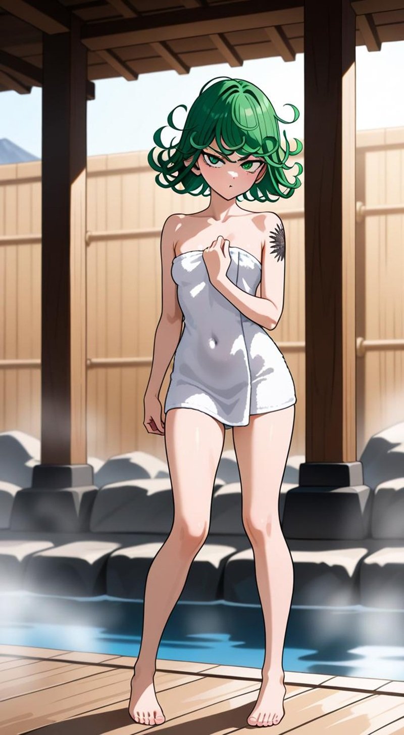 Tatsumaki bikini sexy, mái tóc xanh bay trong gió
