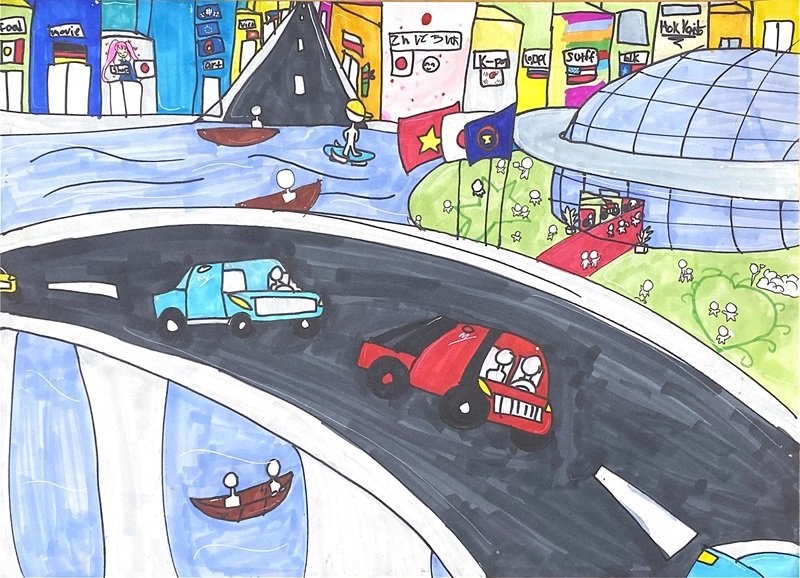 tranh vẽ thành phố tương lai đơn giản