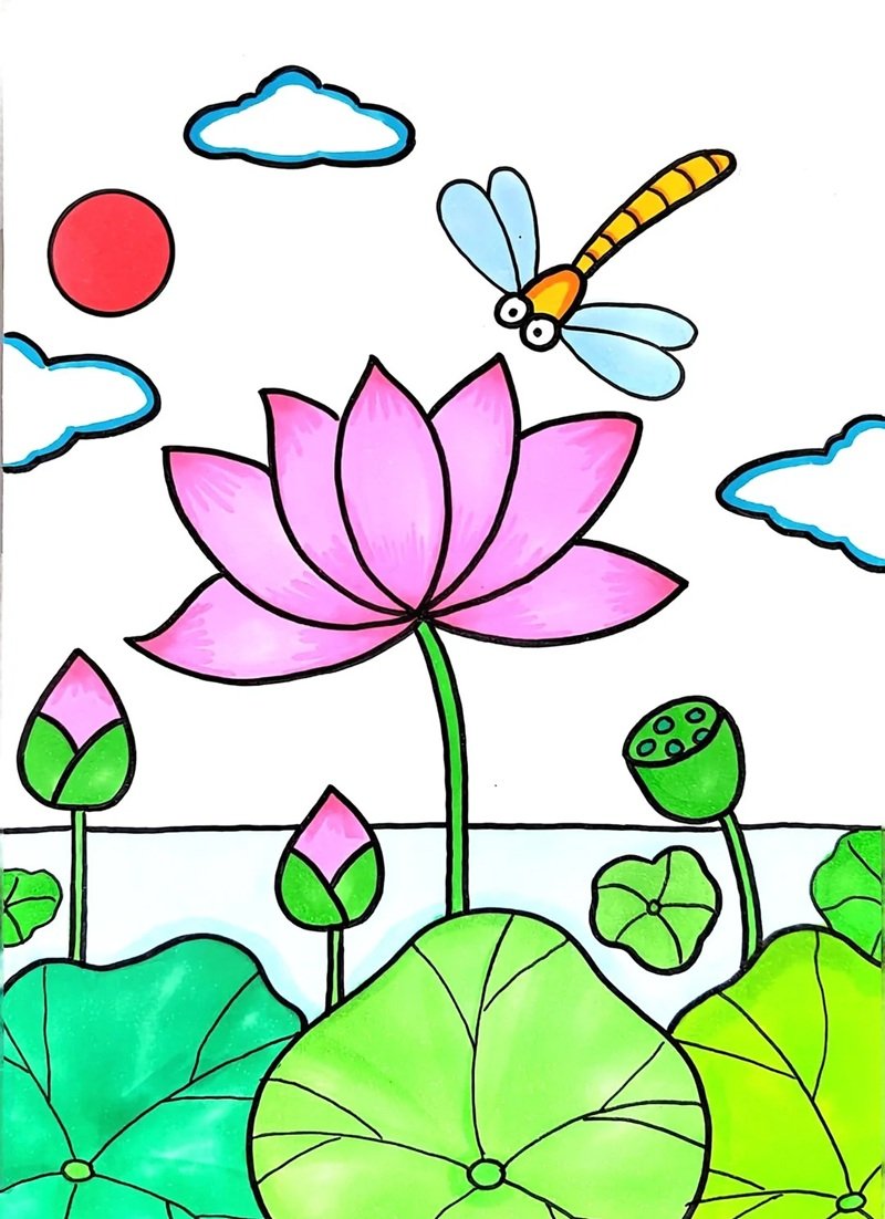 vẽ hoa sen đơn giản 3