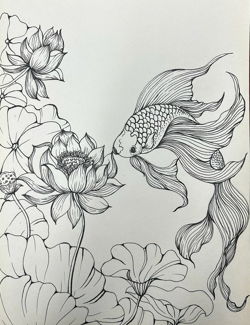 vẽ hoa sen đơn giản 36