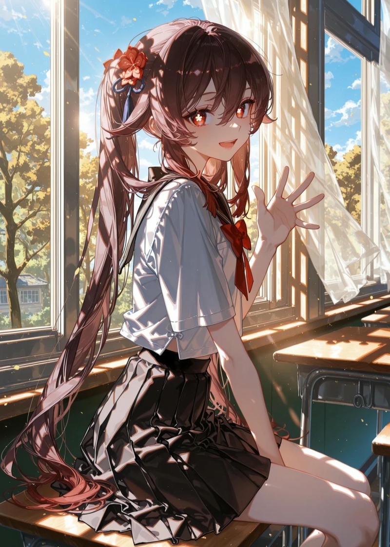 Ảnh Hutao anime mang biểu cảm tinh quái cùng diện mạo đáng yêu