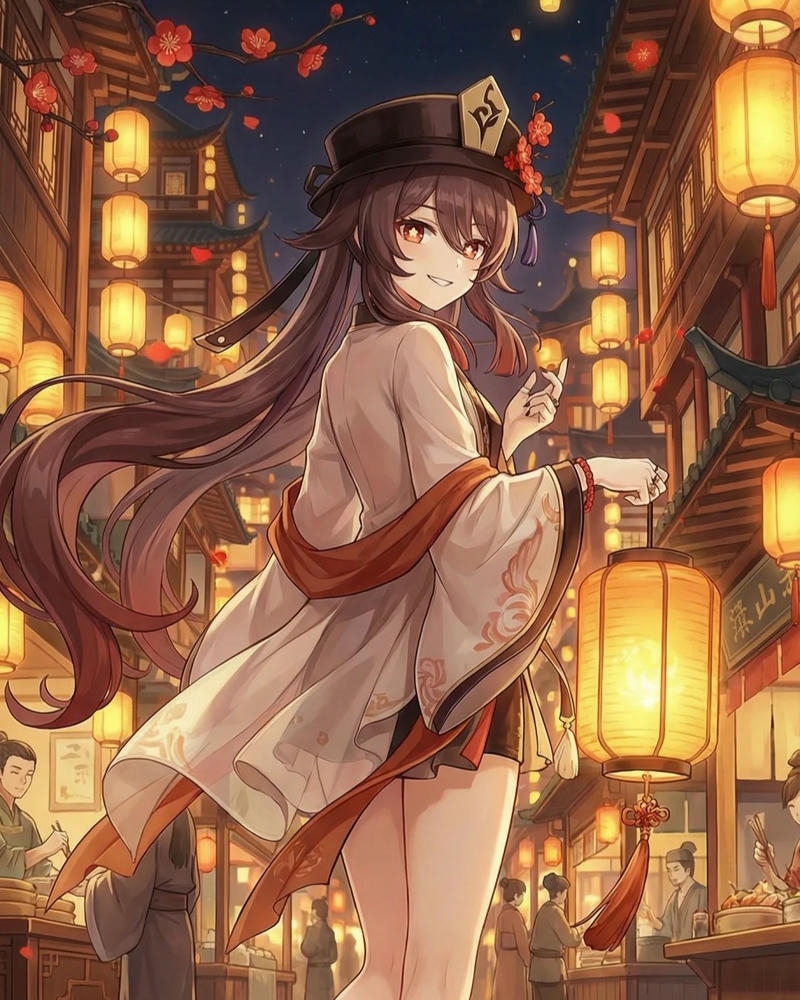 Ảnh Hutao anime nổi bật cùng biểu cảm vui tươi và duyên dáng