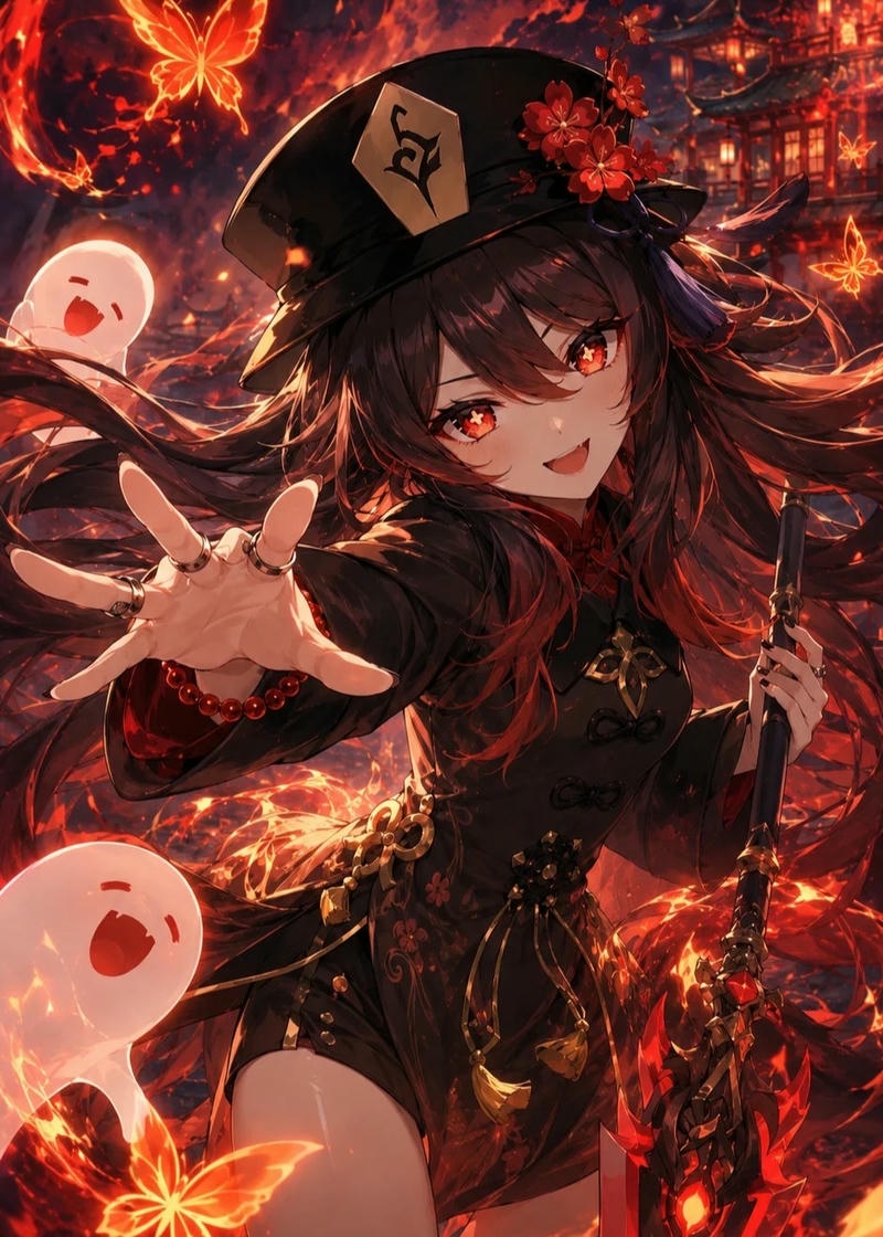 Ảnh Hutao anime thể hiện nét duyên dáng cùng ánh nhìn cuốn hút