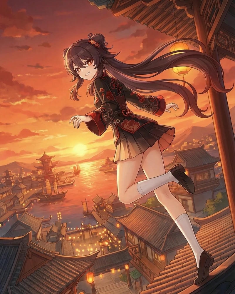 Ảnh Hutao anime thể hiện vẻ ngoài cá tính đầy cuốn hút
