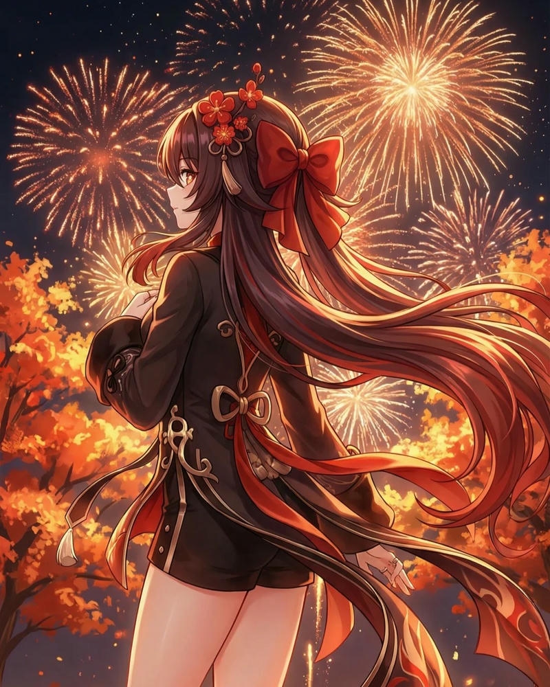 Ảnh Hutao anime với ánh mắt tinh nghịch và thần thái đáng yêu