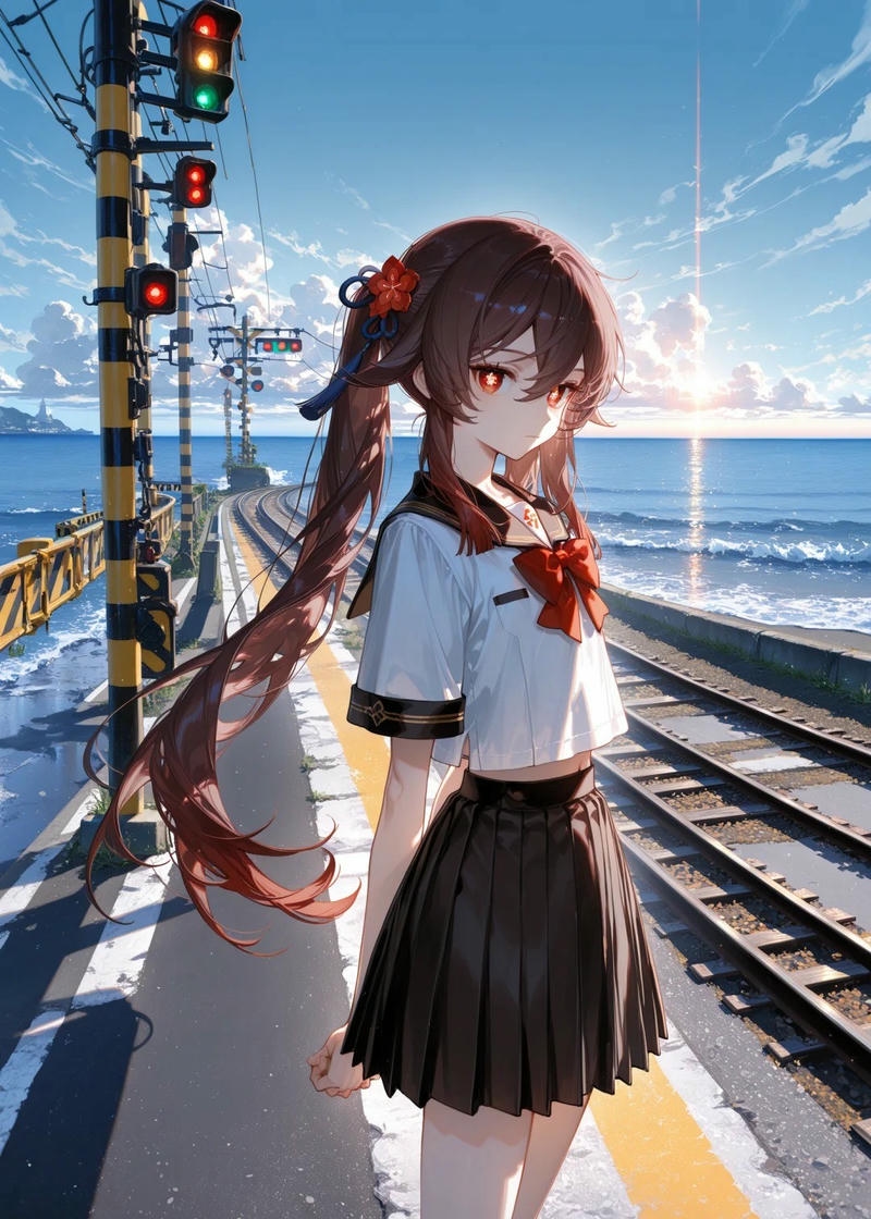 Ảnh Hutao anime với ánh nhìn lanh lợi cùng nụ cười duyên