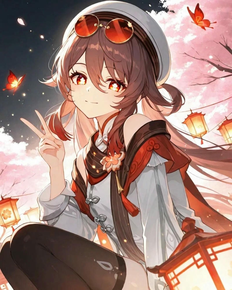 Ảnh Hutao anime với biểu cảm đáng yêu và nét mặt rạng rỡ