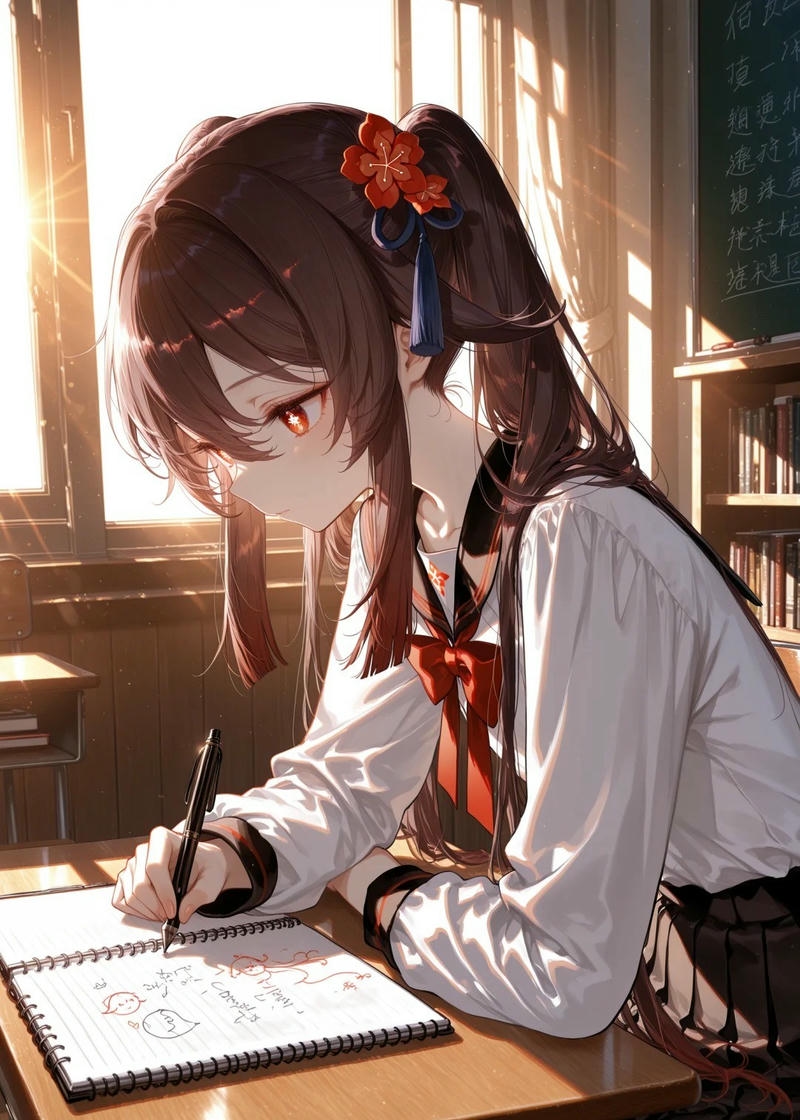 Ảnh Hutao anime với đường nét gương mặt mềm mại và thanh tú